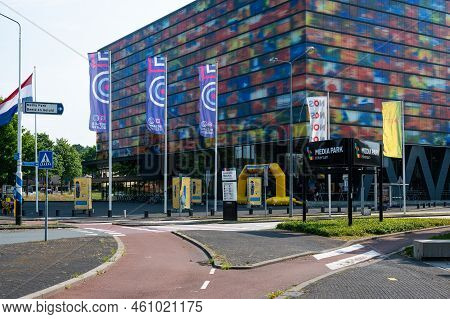 Hilversum, North Holland, The Netherlands, 07 21 2022 - Main Entrance Of The Dutch Broadcasting Comp
