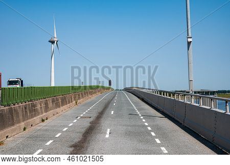 Nagele, Flevoland, The Netherlands - 07 20 2022 - View Over The Ketel Bridge With The A6 Freeway