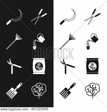 Set Watering Can, Garden Rake For Leaves, Sickle, Gardening Handmade Scissor, Fertilizer Bag, Tree A