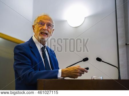 Madrid, Spain, 09,05,2022: Portrait Of The Spanish Chemist And Virologist Luis Enjuanes During A Con