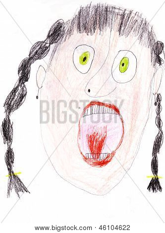 Disegno bambino - ritratto di una donna urla