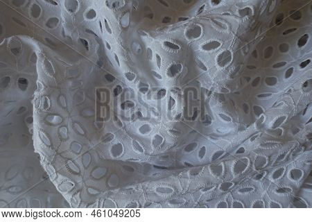 Jammed Vintage White Eyelet Embroidery Cotton Fabric