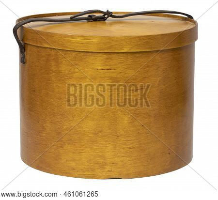 Image Of A Vintage Plywood Hatbox Isolated On White
