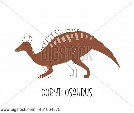 A Cute Minimalist Dinosaur From The Jurassic Period. Vector Illustration Of Isolated Animal For Prin