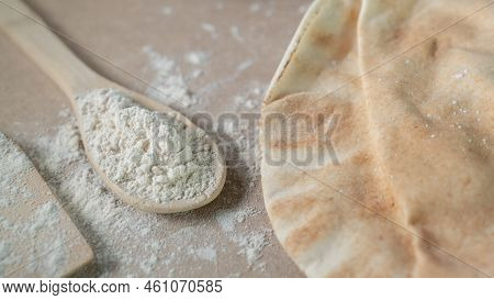 Arabic Bread On A Table In The Bakery Kitchen