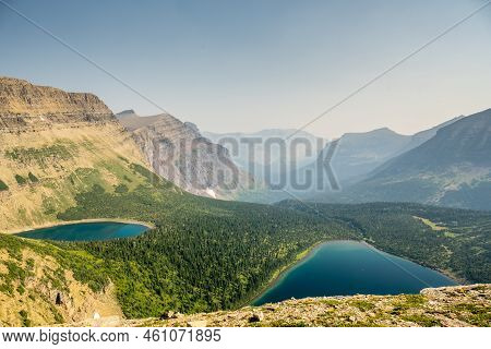 View Of Pitamakan Lake And Seven Winds Of The Lake From High Above At Pitamakan Pass In Glacier Nati