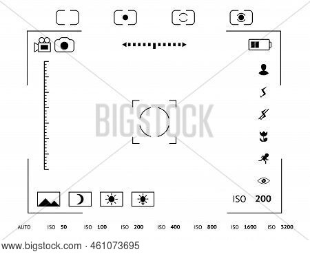Camera Viewfinder Display. Exposure And Composition Focus, Electronic Zoom, Photography Optical, Fin