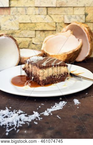 Coconut Cake Made Of Fresh Coconut On A Table