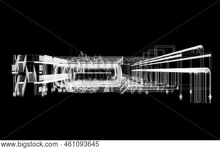 Industrial Equipment. X-ray 3d Illustration On Black Background. Non-destructive Testing Concept