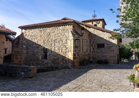 Beautiful Village Of Barcena Mayor With The Traditional Stone Houses In The Cantabria Mountains In A