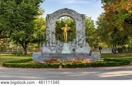 Monument To Famous Composer Johann Strauss In Stadtpark In Autumn, Vienna, Austria