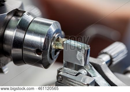 Closeup Of Cut Sections And The Glass Knife With Waterboat Mounted On An Ultramicrotome