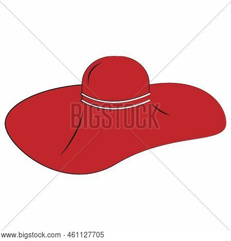 Red Wide-brimmed Holiday Hat With White Stripes On A Transparent Background. Isolate. Icon. Lifestyl