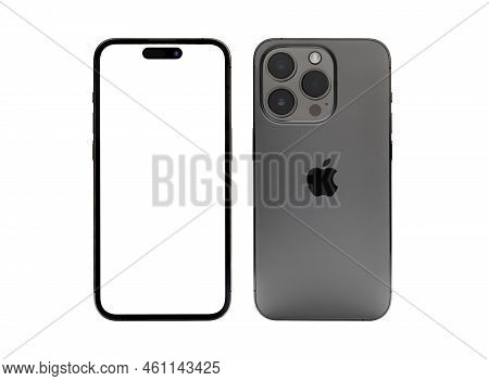 Antalya, Turkey - September 08, 2022: Newly Released Iphone 14 Pro Mockup Set With Back And Front An