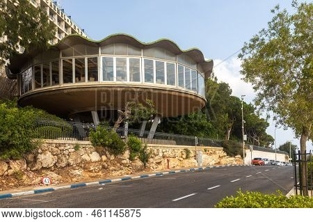 Haifa, Israel, August 23, 2022: The Unique Building Of The Rondo Restaurant On The Footpath In The L