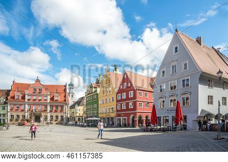 Memmingen,germany - August 28,2022 - View At The Market Place In Memmingen. Memmingen Is A Town In S