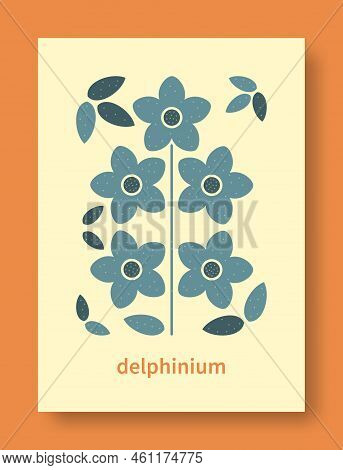 Abstract Still Life Of Delphinium Flower In Pastel Colors. Modern Art Collection. Delphinium Flower 