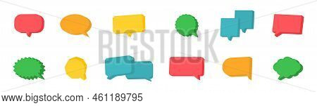 3d Speech Bubble Set. Comment Color Geometric Balloon. Chat Message Icon. Social Media Banner. Dialo