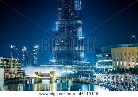 View On Burj Khalifa, Dubai, Uae, At Night