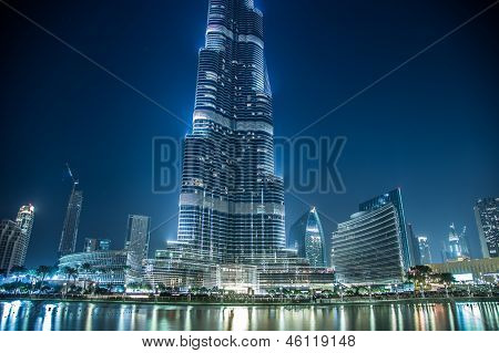 View On Burj Khalifa, Dubai, Uae, At Night
