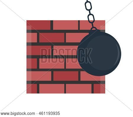 Destroying Brick Wall With Metal Bal, Wrecking Ball Logo Design. Construction Equipment Maintenance 