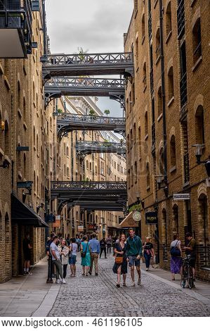 London Uk - August 21, 2022: Street View Of Shad Thames A Historic Riverside Street Next To Tower Br