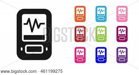 Black Seismograph Icon Isolated On White Background. Earthquake Analog Seismograph. Set Icons Colorf