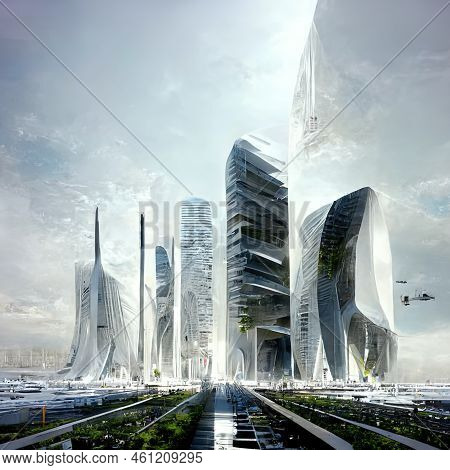 Techno Mega City Urban And Futuristic Technology Concepts, Original 3d Rendering