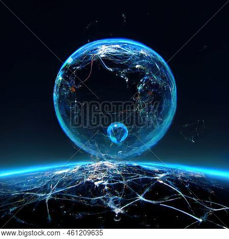 Abstract Tech Earth Globalization Concept Transmit Ai Networking On Fiber Optic