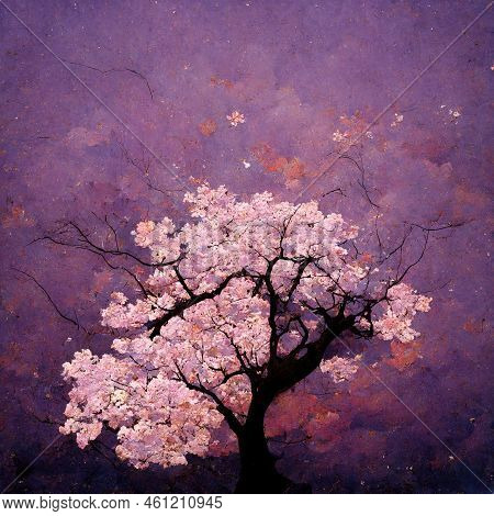Picture Of Cherry Blossom Against Purple Sky