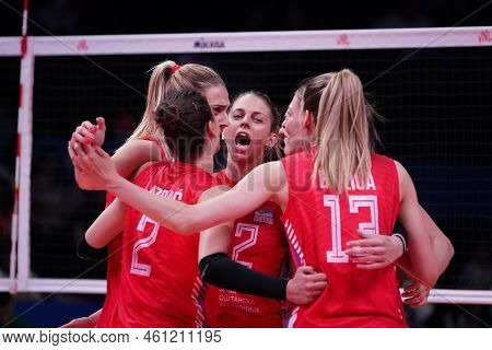Ankara, Turkiye - June 03, 2022: Serbia Players Celebrating Score Point During Bulgaria Vnl Pool Mat