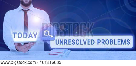 Text Sign Showing Unresolved Problems. Word Written On Those Queries No One Can Answer Unanswerable 