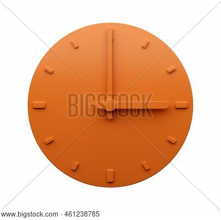 Minimal Orange Clock 03:00 Three O'clock Abstract Minimalist Wall Clock 15:00 Or 3:00 3d Illustratio