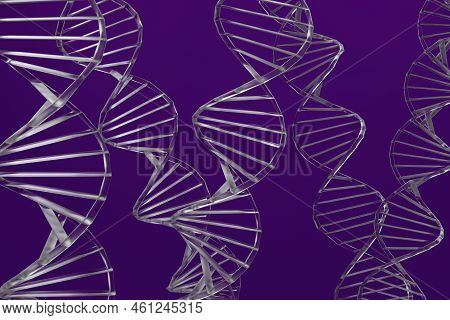 3d Render Glass Purpe Dna Symbol On Purple Background. Simple Minimalism Concept.