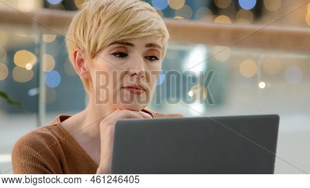 Headshot Portrait Thoughtful Pensive Female Face Doubtful Middle-aged Adult Woman Looking Away Think