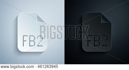 Paper Cut Fb2 File Icon Isolated On Grey And Black Background. Paper Art Style. Vector
