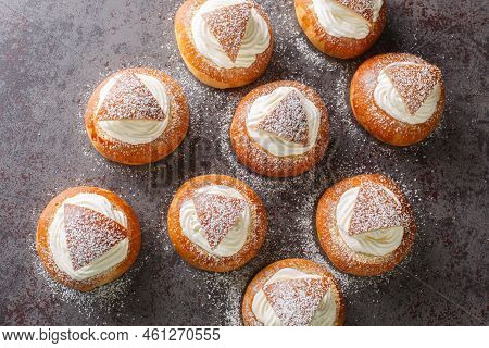 Semla Fastelavnsbolle Fastlagsbulle Traditional Scandinavian Cream Filled Cardamom Bun With Almond P