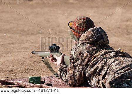 Young Boy Practicing Rifle Marksmanship At The Appleseed Project.