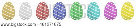 Englisch:
Easter Egg Vector Set. Colored Striped Eggs On White Isolated Background.
Eight Happy East