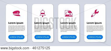 Set Wrench Spanner, High-speed Train, Train Station Bell And Driver Hat. Business Infographic Templa