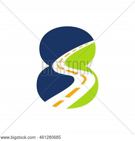 Letter 8 Transportation Logo Based On Road Path Symbol Vector Template
