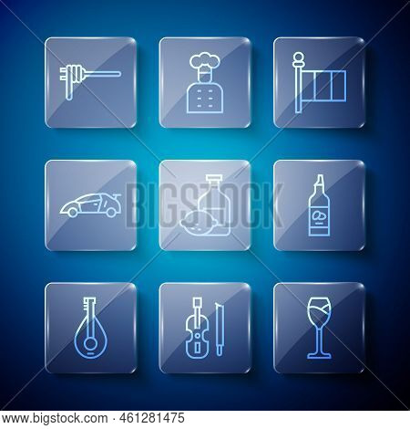 Set Line Mandolin, Violin, Wine Glass, Flag Italy, Limoncello Bottle, Sport Racing Car, Pasta Spaghe