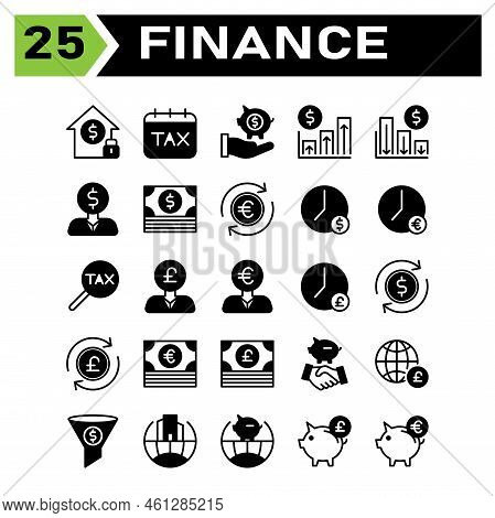 Finance Icon Set Include Building, Investment, Home, Money, Security, Calendar, Tax, Date, Day, Fina