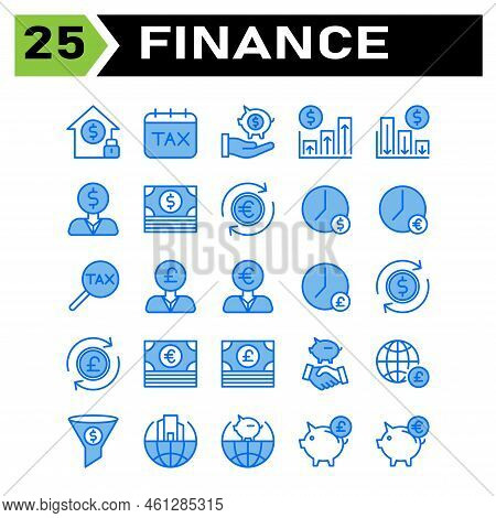 Finance Icon Set Include Building, Investment, Home, Money, Security, Calendar, Tax, Date, Day, Fina