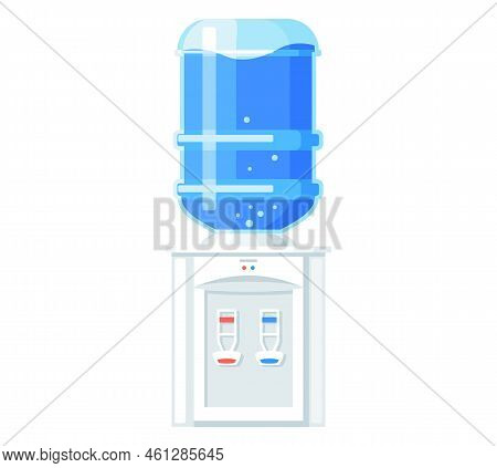 Water Cooler For Office And Home. Bottle For Drink Plastic And Liquid. White Flask With Blue Full Au