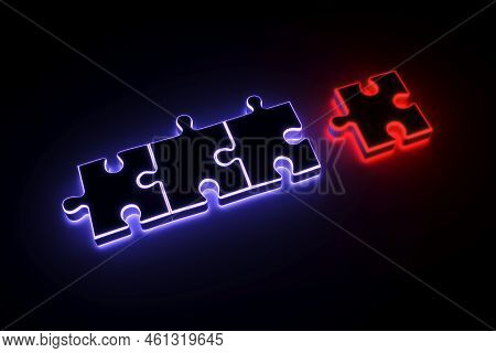 Unique Puzzle Business Concept Success Red Leader Neon Self Illumination Background 3d Illustration