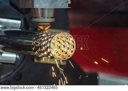 The Fiber Laser Cutting Machine Cutting  Machine Cut The Stainless Steel Tube. The Hi-technology She