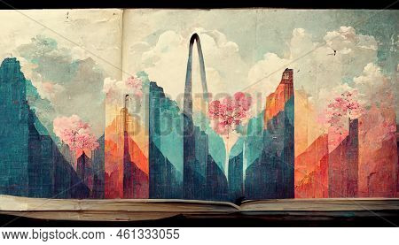 Futuristic City With Spring Tree, Modern Atchitecture Background