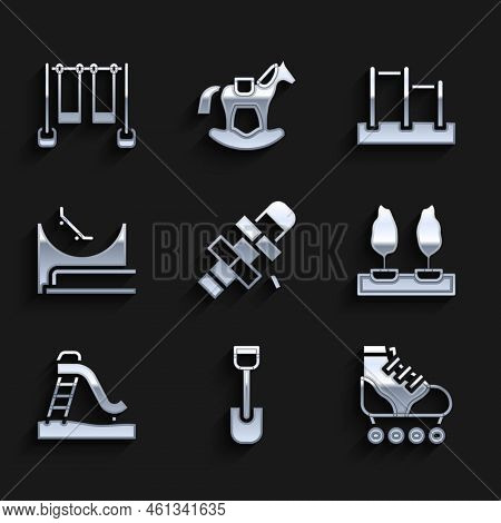 Set Hopscotch, Shovel Toy, Roller Skate, Forest, Kid Slide, Skate Park, Horizontal Bar And Double Sw