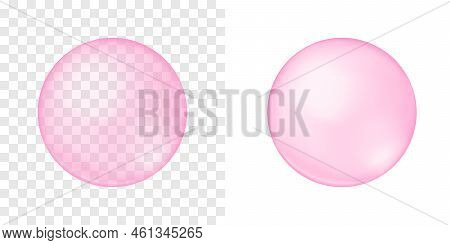 Pink Bubble On Transparent And White Background. Cherry Or Strawberry Bubble Gum. Element Of Soap Fo